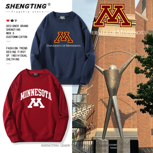 明尼苏达大学圆领卫衣男女U of M秋冬校友会Minnesota纪念品衣服