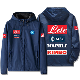 意大利那不勒斯足球队连帽夹克男球迷秋冬加绒运动休闲冲锋衣外套