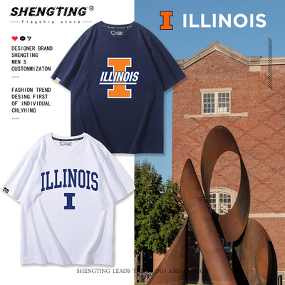 Illinois伊利诺伊大学香槟分校周边短袖男女纪念品夏季纯棉半截袖
