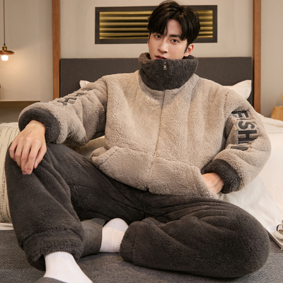 男士睡衣秋冬款冬季珊瑚绒加厚加绒法兰绒卡通家居服男款冬天套装
