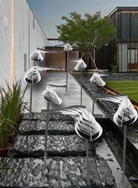 不锈钢鱼雕塑售楼处池塘水景户外景观抽象创意墙面装饰摆件定制