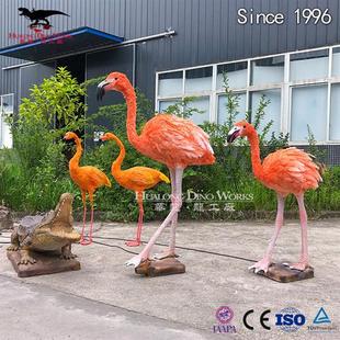 仿真动物火烈鸟与鳄鱼纯手工贴毛上色源头厂家来图制作出厂价
