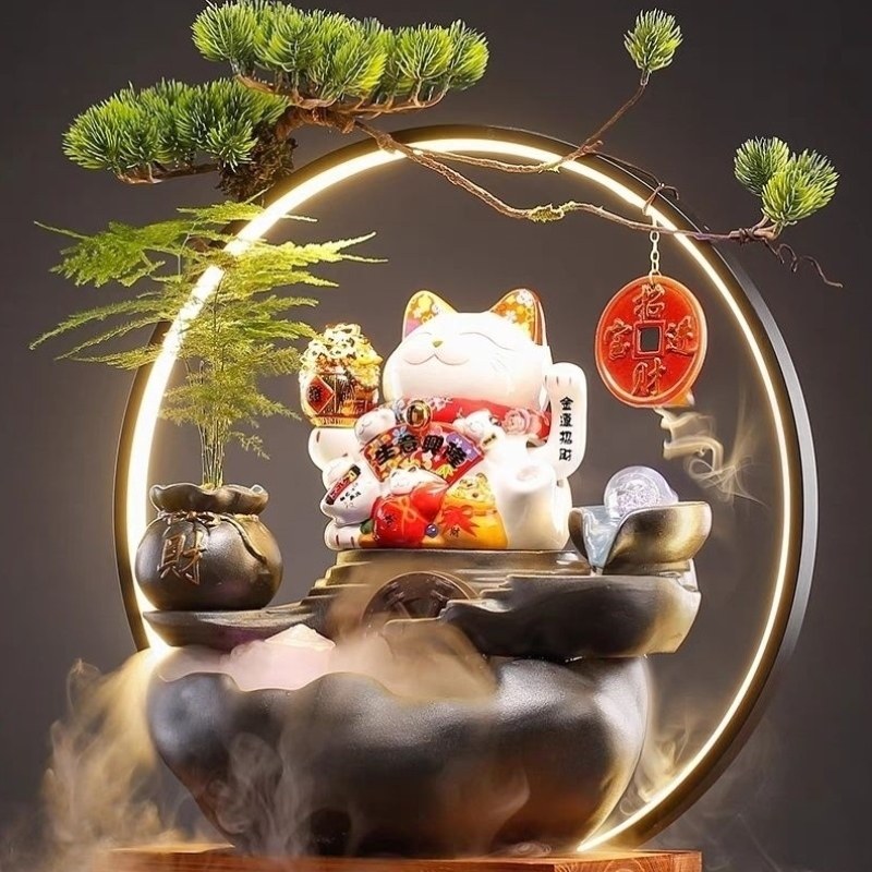 礼品生财装饰摆件客厅招财猫中式家居办公室景观桌面流水陶瓷开业,家居饰品,流水摆件,淘宝优惠券,粉丝福利购,淘宝优惠卷