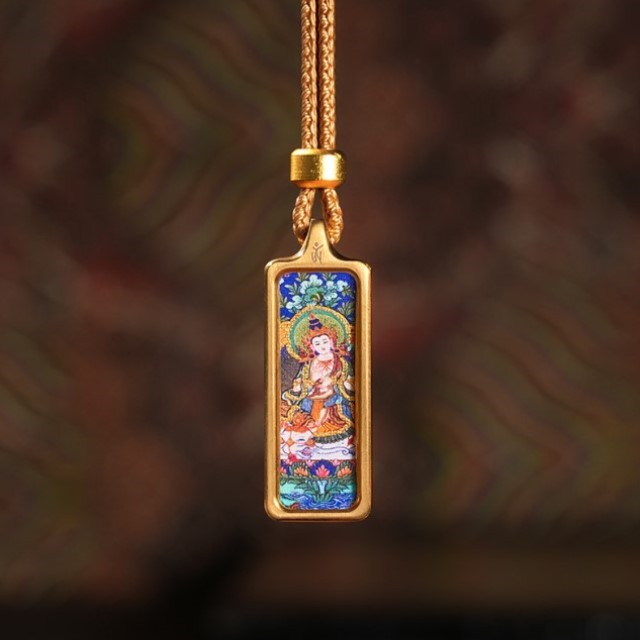 小佛牌本命藏式拉姆唐卡扎基项链普贤绿度挂绳文殊母吊金条坠菩萨