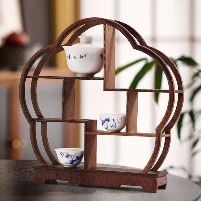 订婚放置茶壶架摆台展示架茶台桌面新茶架实木摆件中式博古架复古