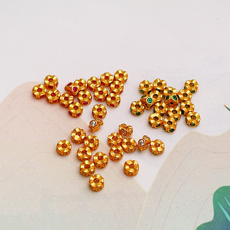 s925银镀金隔片隔珠镶钻白钻绿钻粉钻水晶文玩手链串饰diy半成品