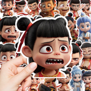 100张手帐可爱哪吒闹海贴纸卡通diy敖丙魔童表情包手机贴画拉杆箱
