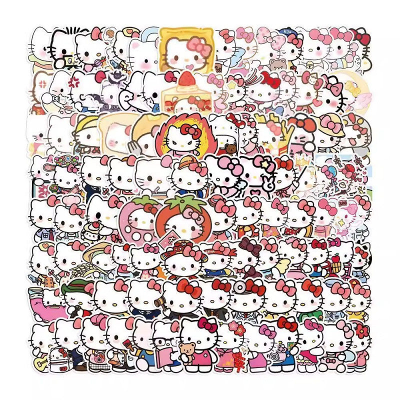 Kitty凯蒂猫贴纸可爱卡通100张手帐手机行李箱电脑装饰贴画儿童