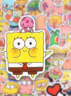 115张Q版海绵宝宝贴纸卡通可爱行李箱日记本笔记本手帐装饰素材手