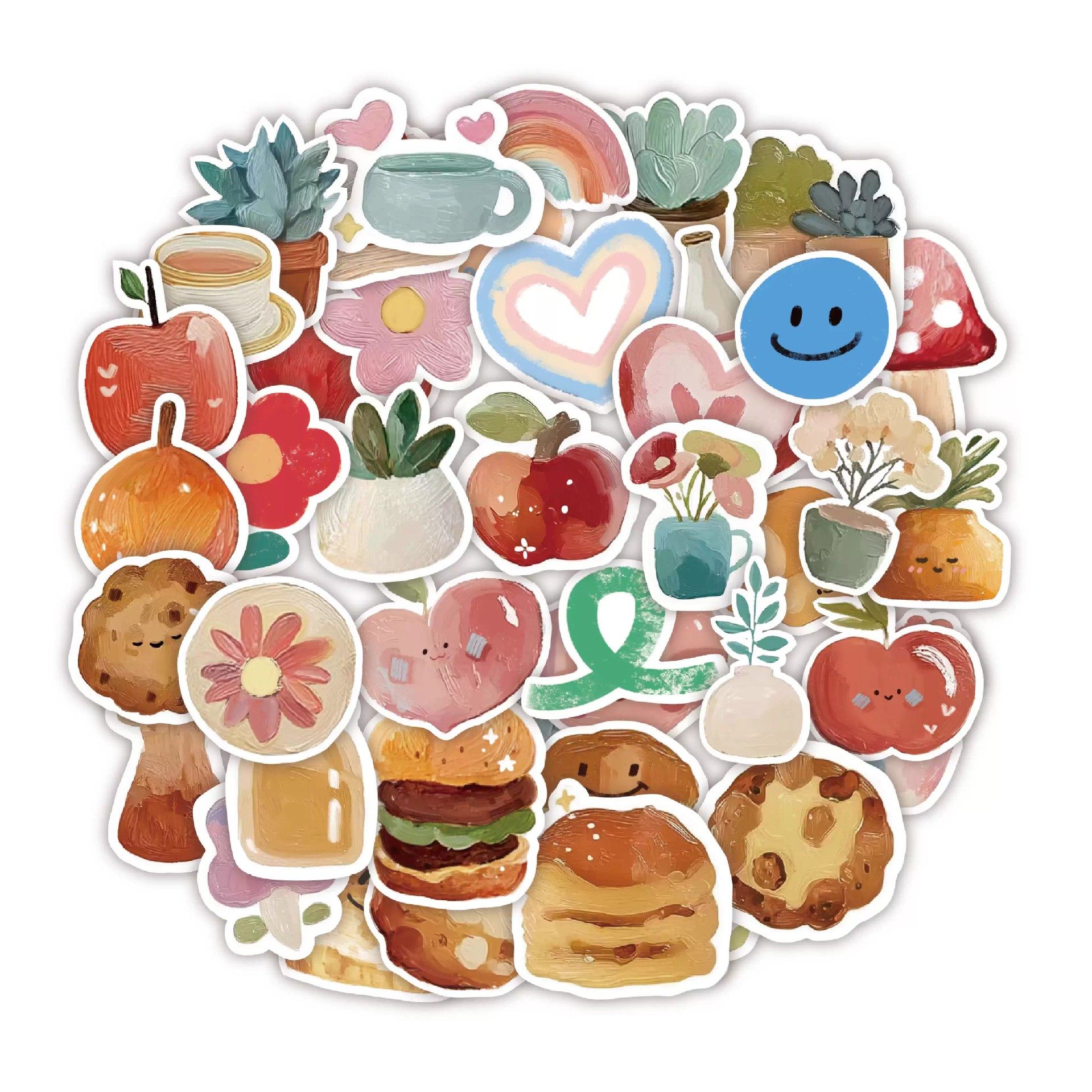 124张复古油画贴纸可爱食物手账手机行李箱笔记本装饰DIY素材贴画,文具电教/文化用品/商务用品,贴纸/立体贴纸,淘宝优惠券,粉丝福利购,淘宝优惠卷