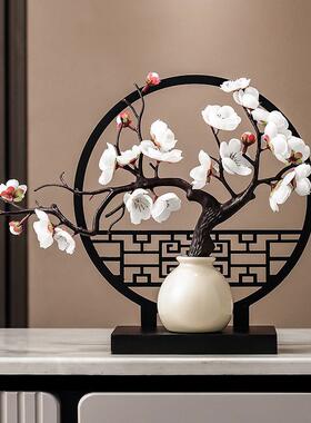 桌子上的摆件玄关塑料屏风摆件新中式花瓶摆件家庭客厅插花高颜值