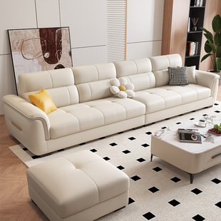 北欧2025新款猫抓皮沙发客厅小户型贵妃直排三四人位真皮沙发组合