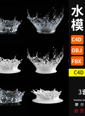 C4D/maya/max/fbx/obj水花液体形状飞溅水流体模型素材白模MX183