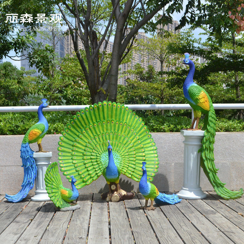 户外园林仿真动物孔雀开屏雕塑景观小品大摆件玻璃钢公园草坪装饰
