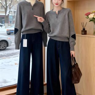 高级感宽松显瘦针织衫 大码 胖MM韩系半拉链上衣内搭女秋冬2026新款