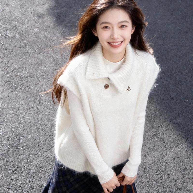 美式复古毛衣女春秋冬宽松显瘦慵懒气质打底叠穿针织马甲背心外搭