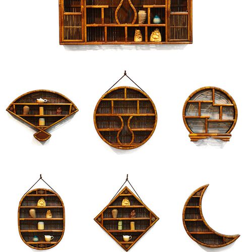 挂墙式博古架竹制壁挂悬挂置物架展示架多宝阁茶具收纳架玄关装饰