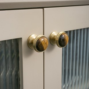 不止黄铜轻法复古水晶圆拉手抽屉衣柜门把手单孔黄铜白松石小拉手