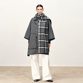 秀场同款 Fabrique挪威森林灰色羊毛大衣格纹斗篷外套2025新款