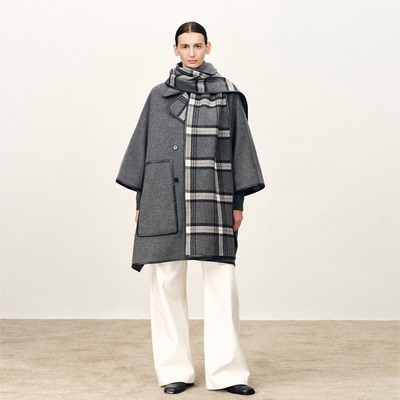 Fabrique正反格纹围巾斗篷大衣