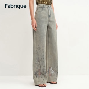 新品 Fabrique浮光躍金 復(fù)古做舊重工燒花肌理牛仔褲 2025夏季 女