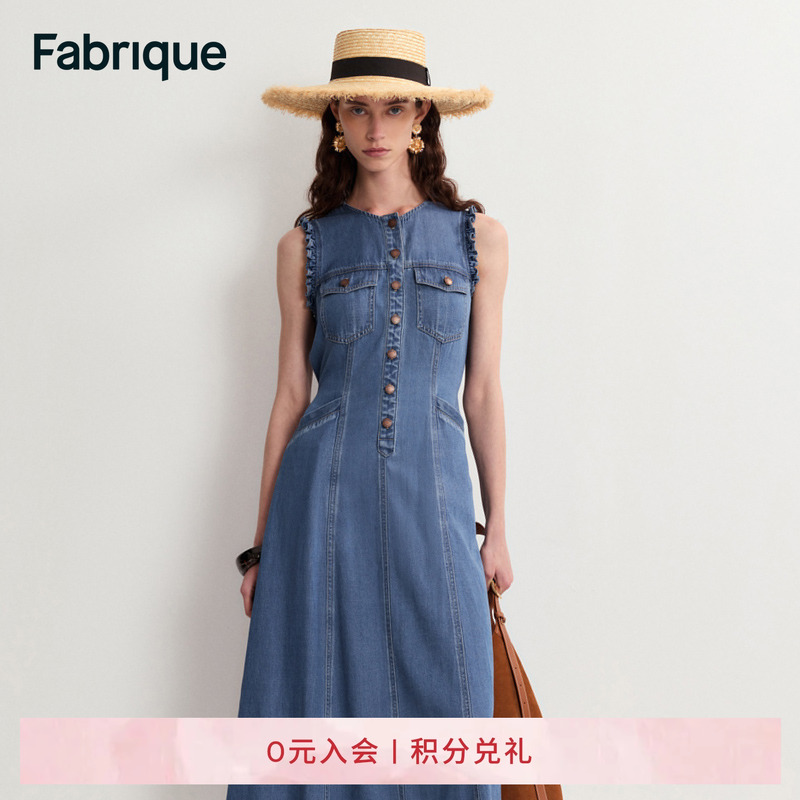 Fabrique无袖棉麻牛仔连衣裙