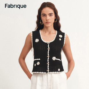 Fabrique 休闲马甲女 小香风棉麻小雏菊针织背心2025年夏季 新品