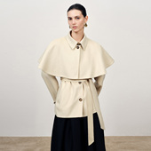 新品 Fabrique可拆卸斗篷 羊羔毛短大衣25年冬季 设计感毛呢外套女