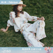 女春夏季 套装 休闲裤 Fabrique梦境花园宽松慵懒风印花度假风衬衫