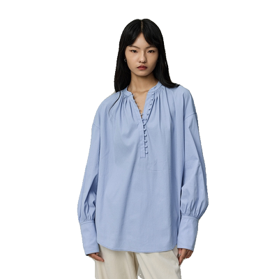 【董思怡同款】Fabrique BASIC天丝棉泡泡纱小立领多纽扣宽松衬衫