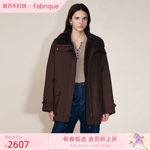Fabrique 摩卡棕色咖啡色中长款派克羽绒服大衣女2025年毛领外套