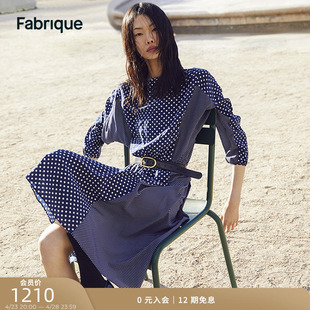 新款 Fabrique 波点印花拼接长袖 连衣裙2023夏季 休闲百搭裙子女