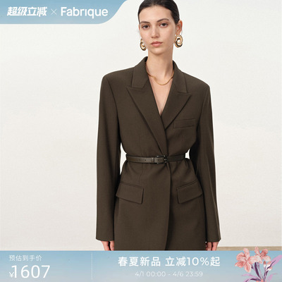 Fabrique 精纺绵羊毛戗驳领系带收腰女士西装外套春秋新品