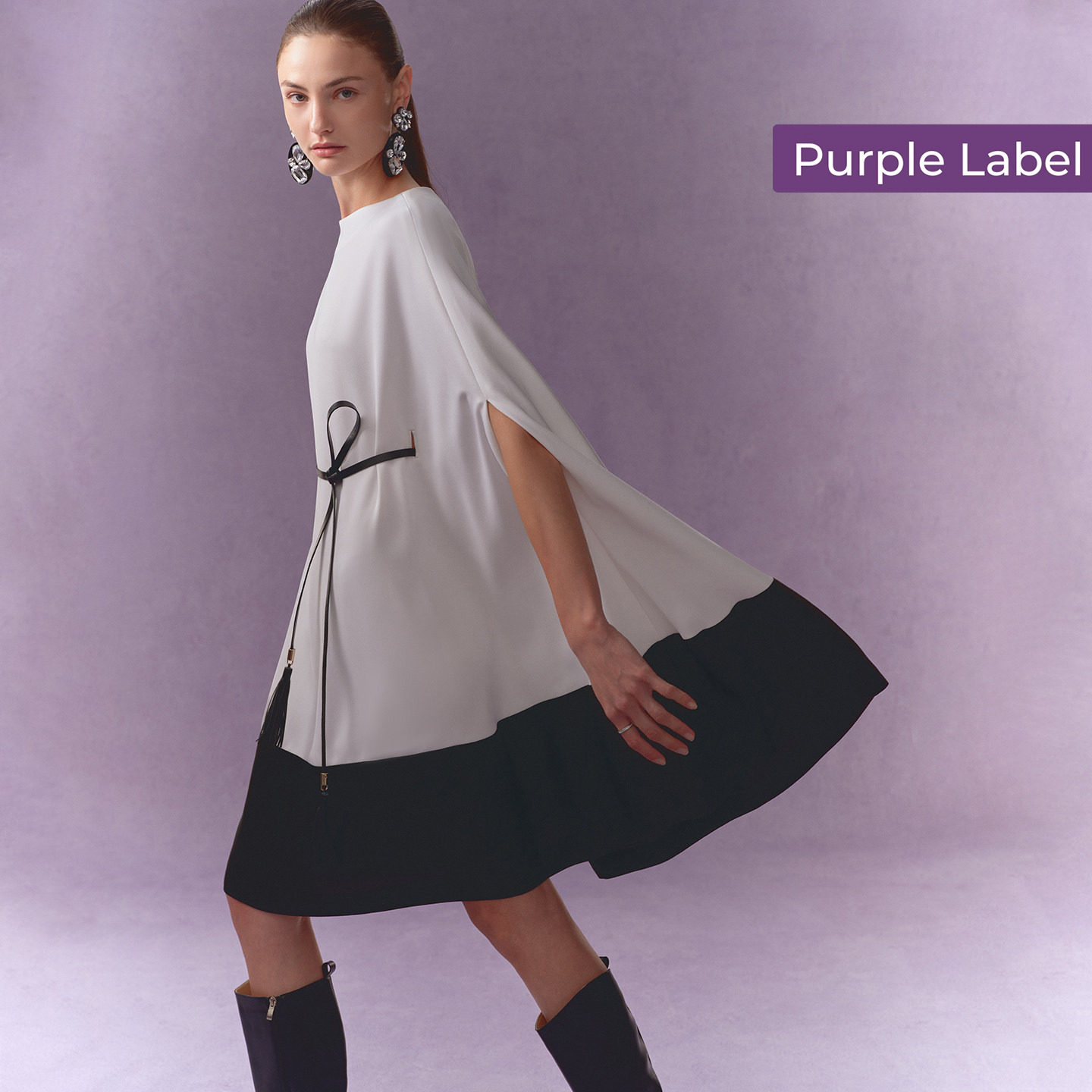 【商场同款】Fabrique紫标船领斗篷式配小羊皮腰带礼服连衣裙裙子,女装/女士精品,连衣裙,淘宝优惠券,粉丝福利购,淘宝优惠卷