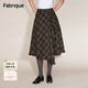 Fabrique 格纹绵羊毛游牧风围裹式 毛边流苏伞型半裙2025年冬新品