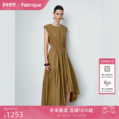 Fabrique法式 背心连衣裙长裙新品 金棕色纯棉无袖 圆领收腰碎褶法式
