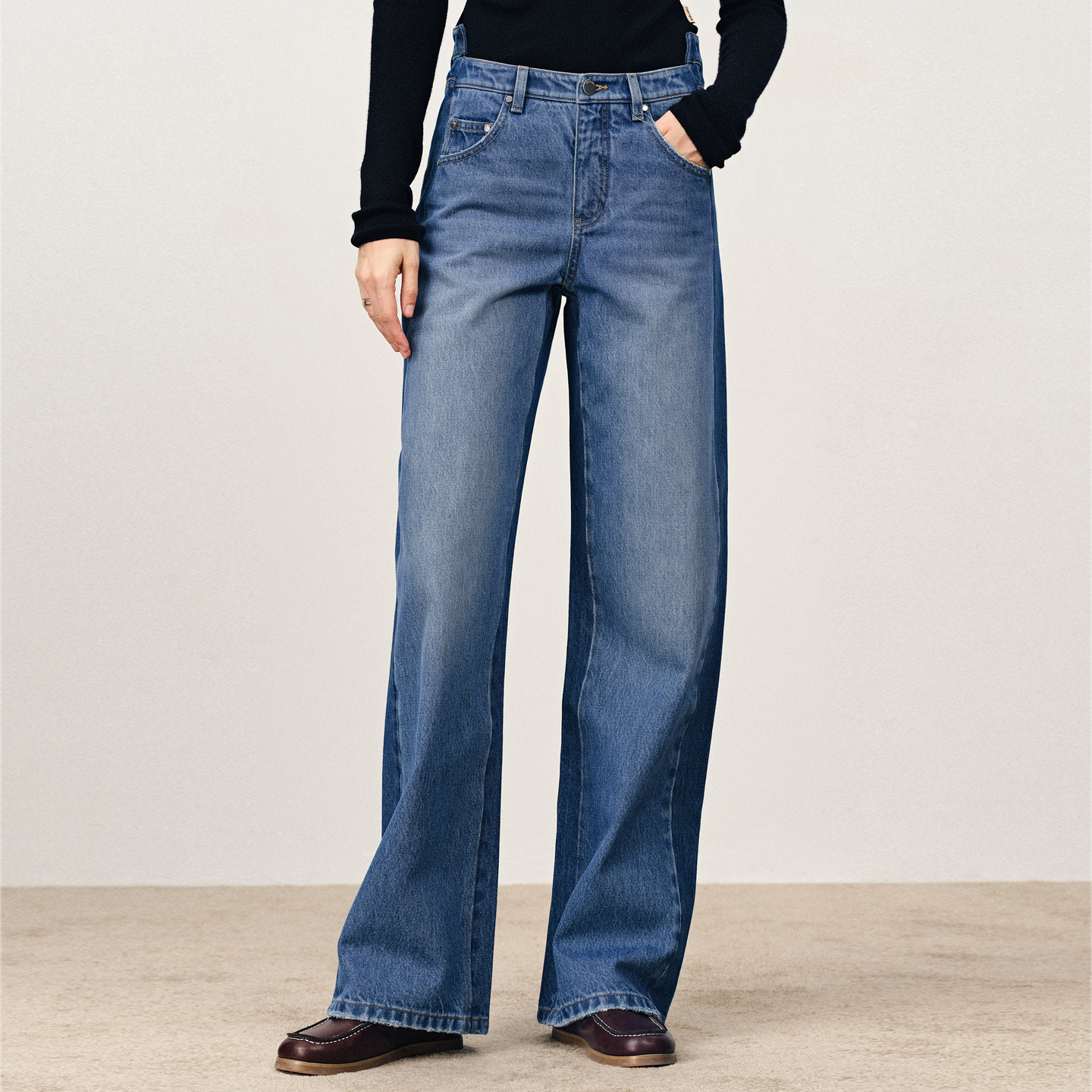 【大乐严选】Fabrique 水洗靛蓝纯棉解构低腰阔腿牛仔裤,女装/女士精品,牛仔裤,淘宝优惠券,粉丝福利购,淘宝优惠卷