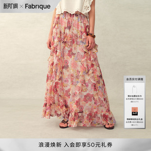 碎花长半裙26年夏季 Fabrique 繁花手绘花卉薄纱度假风荷叶边法式