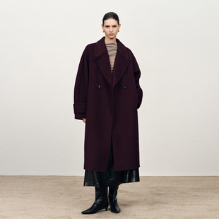 Fabrique绛紫色羊毛宽松双面呢25年新款冬长款毛呢呢子外套大衣女