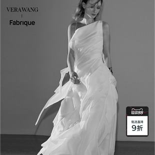 孙怡同款Fabrique x Vera Wang月光女神斜裁收腰露肩礼服连衣裙