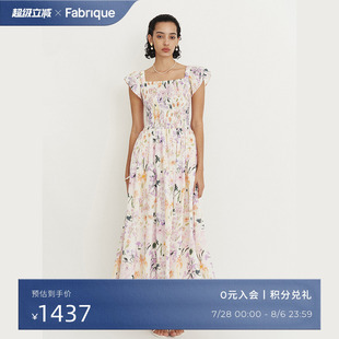 Fabrique鸢尾裙紫纯棉印花方领小飞袖 碎花长裙 连衣裙2025夏季 新品