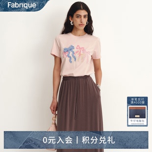 Fabrique 上衣女 云雾粉蝴蝶结钩针印花桑蚕丝棉短袖 T恤2025年夏季