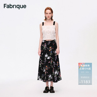 Fabrique 夜花园桑蚕丝丝绒印花伞型半裙春季新品