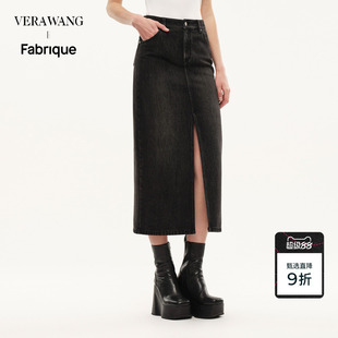 张柏芝同款 Fabrique x Vera Wang 金属标开衩直筒牛仔半裙26年夏