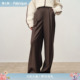 新品 Fabrique 游隼灰棕绵羊毛磨毛半松紧腰西裤