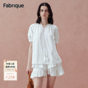 上衣短裙套装 衬衫 Fabrique白月光纯棉刺绣短袖 2025女 博主同款