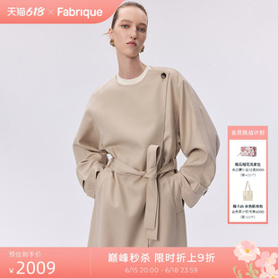 风衣外套女新品 型杏仁茶绵羊毛一粒扣圆领中长款 Fabrique宽松版
