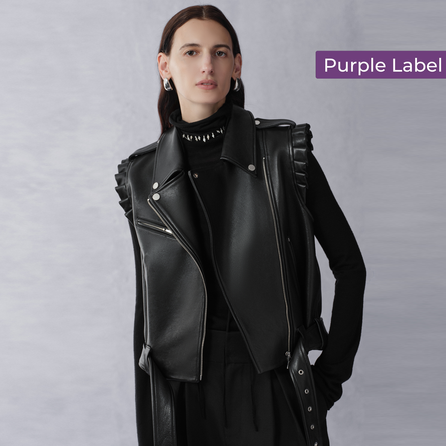 【商场同款】Fabrique紫标 羊皮革机车外套女2025年秋冬新品