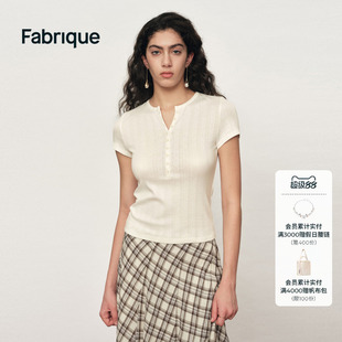 Fabrique ESSENTIAL弹力爱心提花法式亨利领短袖T恤女26年春新款