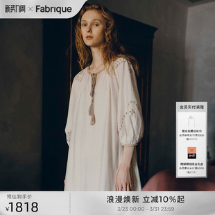 Fabrique波西米亚波嬉刺绣亚麻长袍连衣裙法式 刘雅瑟同款